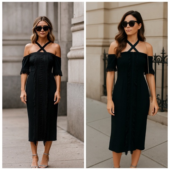 Alice McCall Dresses & Skirts - NWT ALICE MCCALL Black Fringe Cold Shoulder Sovereign Midi Dress Size 0